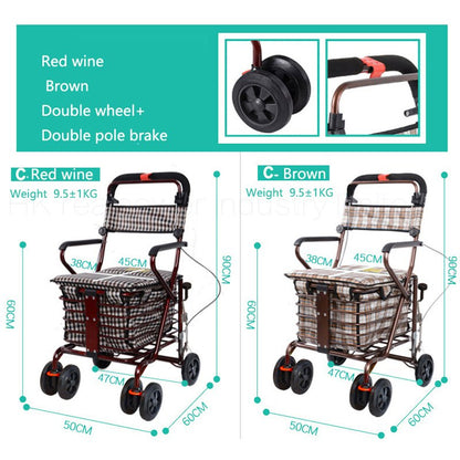 Folding Shopping Basket Cart with Seat and Brakes by HitMyNeed