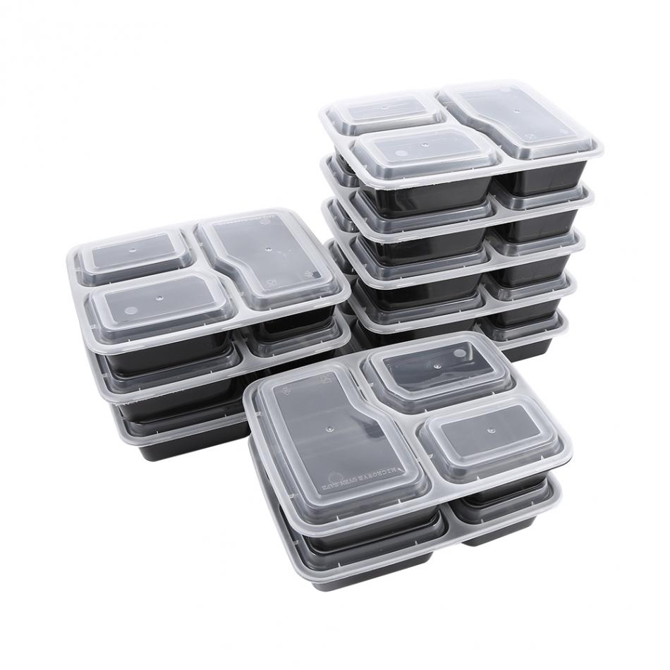 Food Prep Containers with Lids, 3-Compartment (Set of 10) by HitMyNeed
