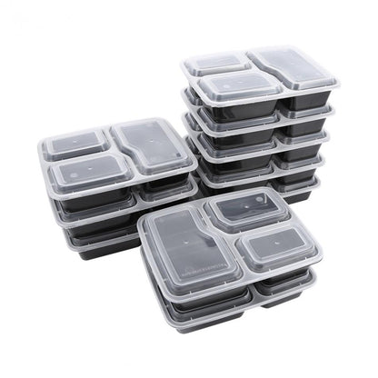 Food Prep Containers with Lids, 3-Compartment (Set of 10) by HitMyNeed