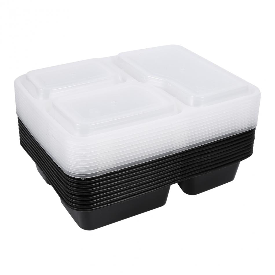 Food Prep Containers with Lids, 3-Compartment (Set of 10) by HitMyNeed