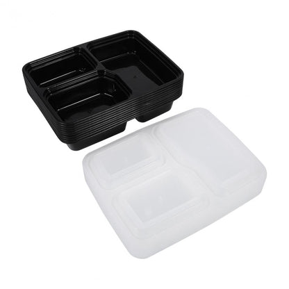 Food Prep Containers with Lids, 3-Compartment (Set of 10) by HitMyNeed