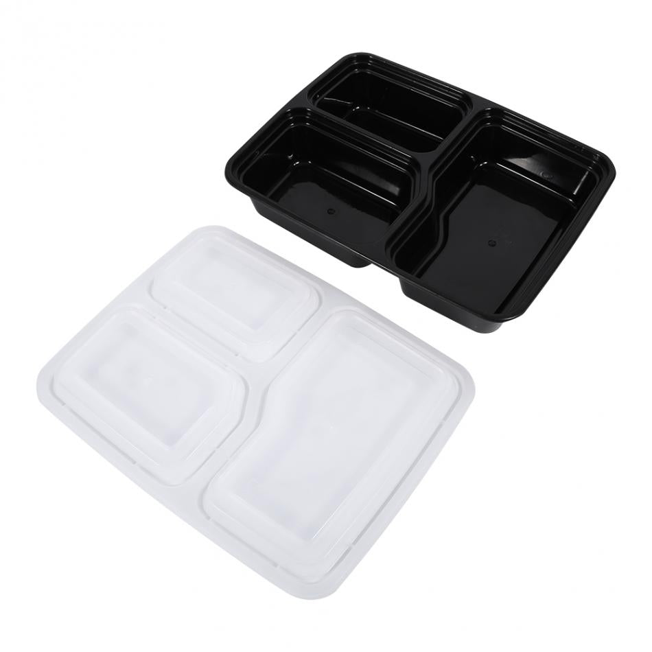 Food Prep Containers with Lids, 3-Compartment (Set of 10) by HitMyNeed