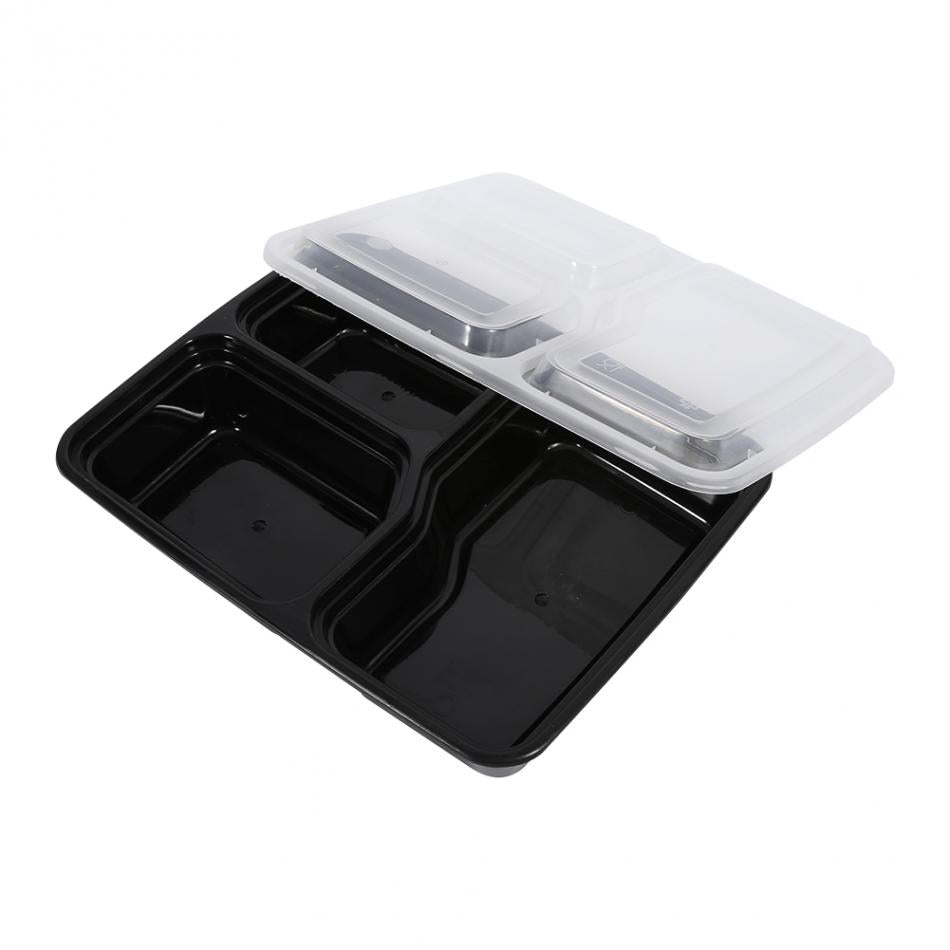 Food Prep Containers with Lids, 3-Compartment (Set of 10) by HitMyNeed