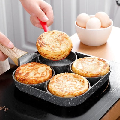 Four Hole Non Stick Pancake Pan with Bakelite Handle by HitMyNeed