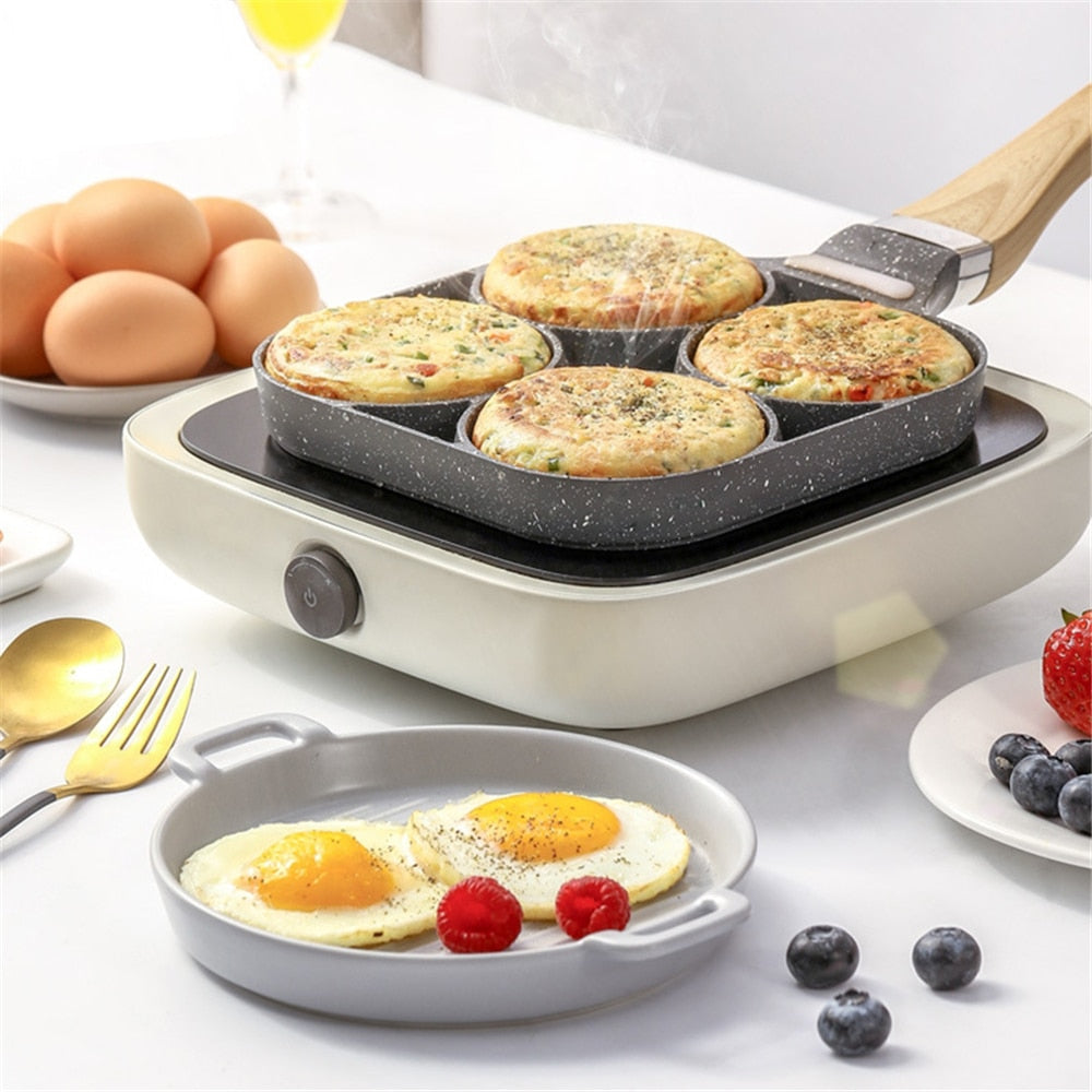 Four Hole Non Stick Pancake Pan with Bakelite Handle by HitMyNeed
