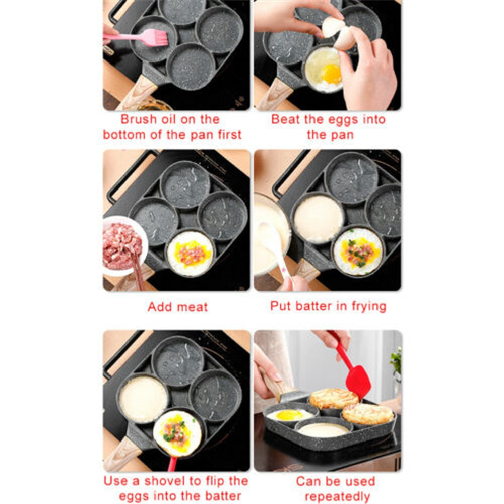 Four Hole Non Stick Pancake Pan with Bakelite Handle by HitMyNeed