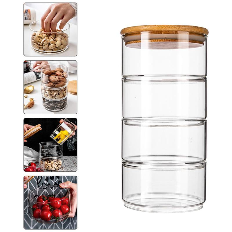 Four Layer Stackable Glass Jars with Bamboo Lid by HitMyNeed