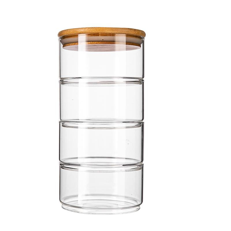 Four Layer Stackable Glass Jars with Bamboo Lid by HitMyNeed