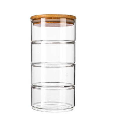 Four Layer Stackable Glass Jars with Bamboo Lid by HitMyNeed