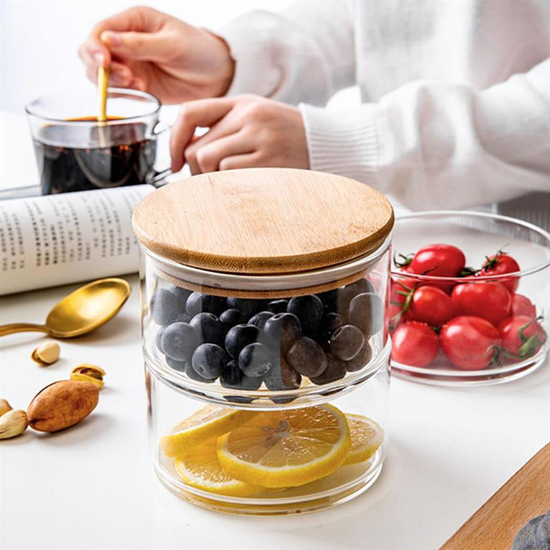 Four Layer Stackable Glass Jars with Bamboo Lid by HitMyNeed