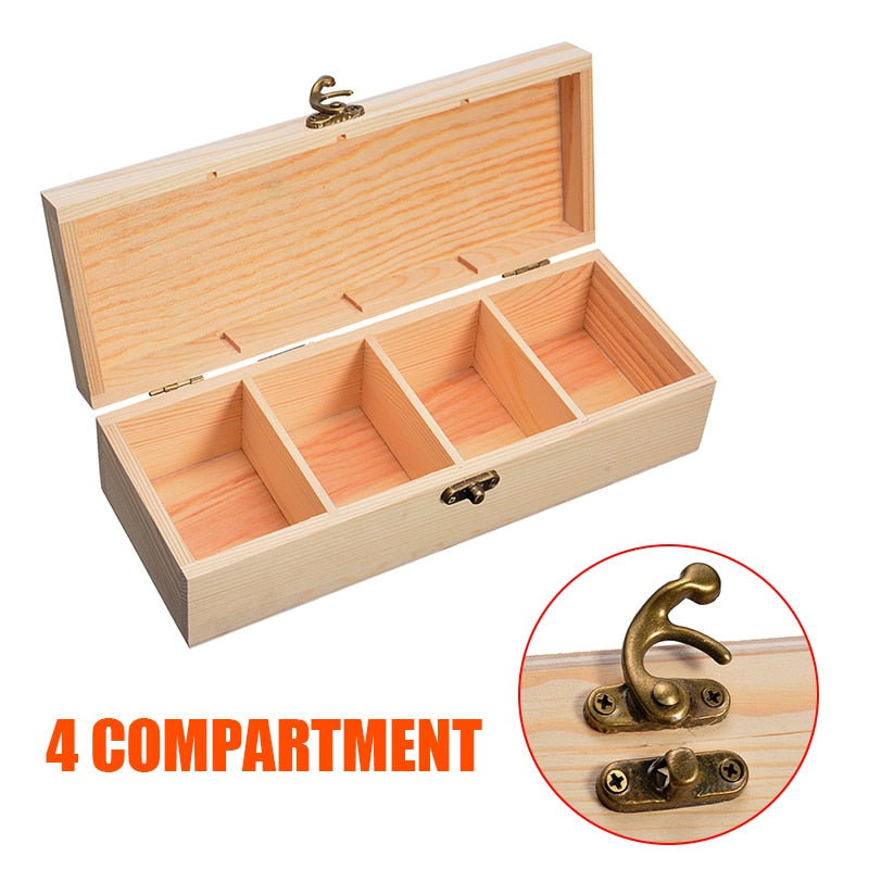 Four-Slot Wooden Tea Box Organizer with Lid Lock by HitMyNeed