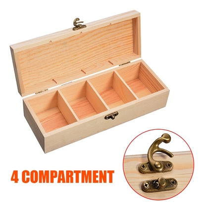 Four-Slot Wooden Tea Box Organizer with Lid Lock by HitMyNeed