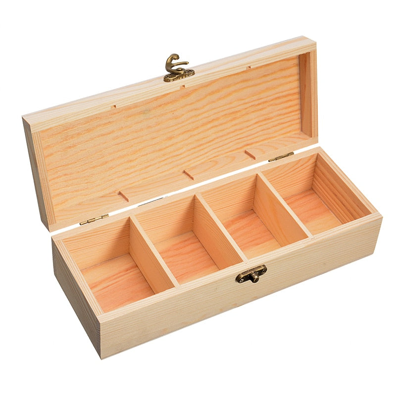 Four-Slot Wooden Tea Box Organizer with Lid Lock by HitMyNeed