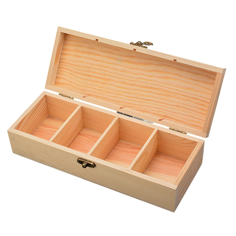 Four-Slot Wooden Tea Box Organizer with Lid Lock by HitMyNeed