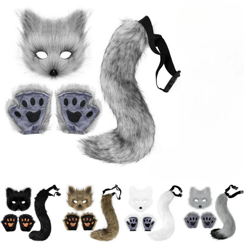 Fox Mask, Tail & Gloves Set for Halloween Cosplay by HitMyNeed