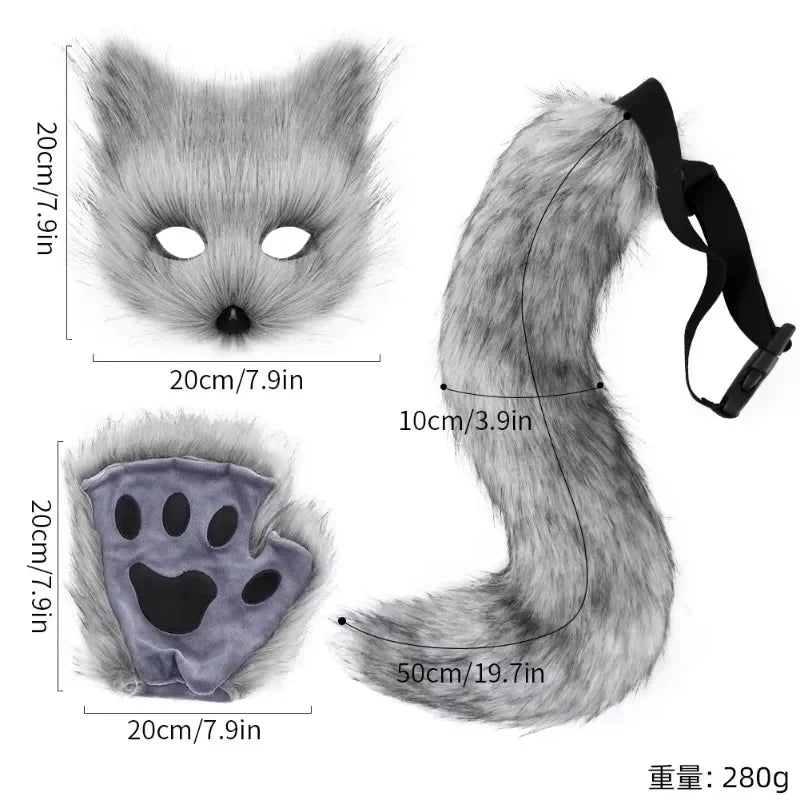 Fox Mask, Tail & Gloves Set for Halloween Cosplay by HitMyNeed