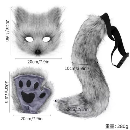 Fox Mask, Tail & Gloves Set for Halloween Cosplay by HitMyNeed