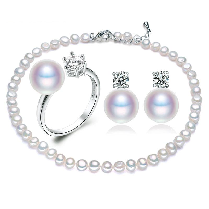 Freshwater Cultured Pearl Necklace, Ring & Earring Set by HitMyNeed