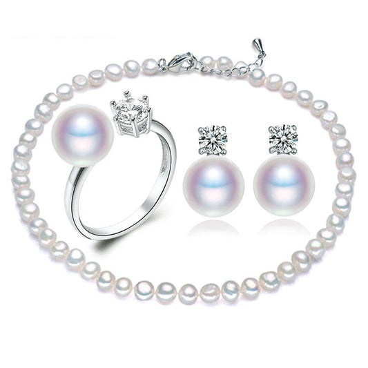 Freshwater Cultured Pearl Necklace, Ring & Earring Set by HitMyNeed