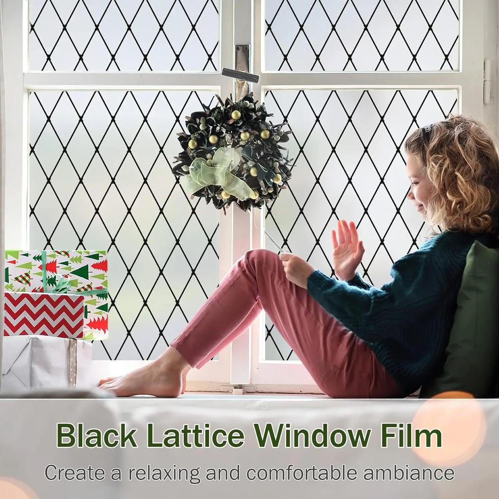 Frosted Black Lattice Static Cling Window Film by HitMyNeed