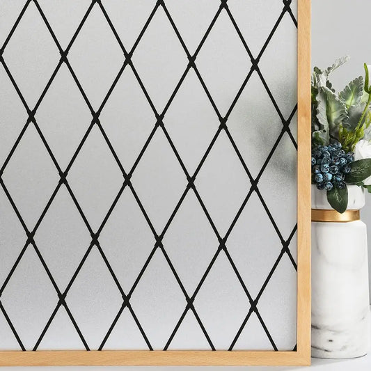 Frosted Black Lattice Static Cling Window Film 45x100cm by HitMyNeed