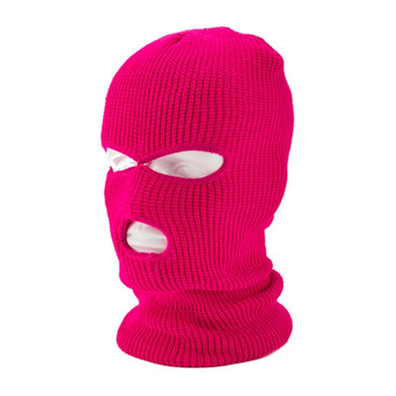 Full Face 3-Hole Knit Balaclava Ski Mask rose-red by HitMyNeed