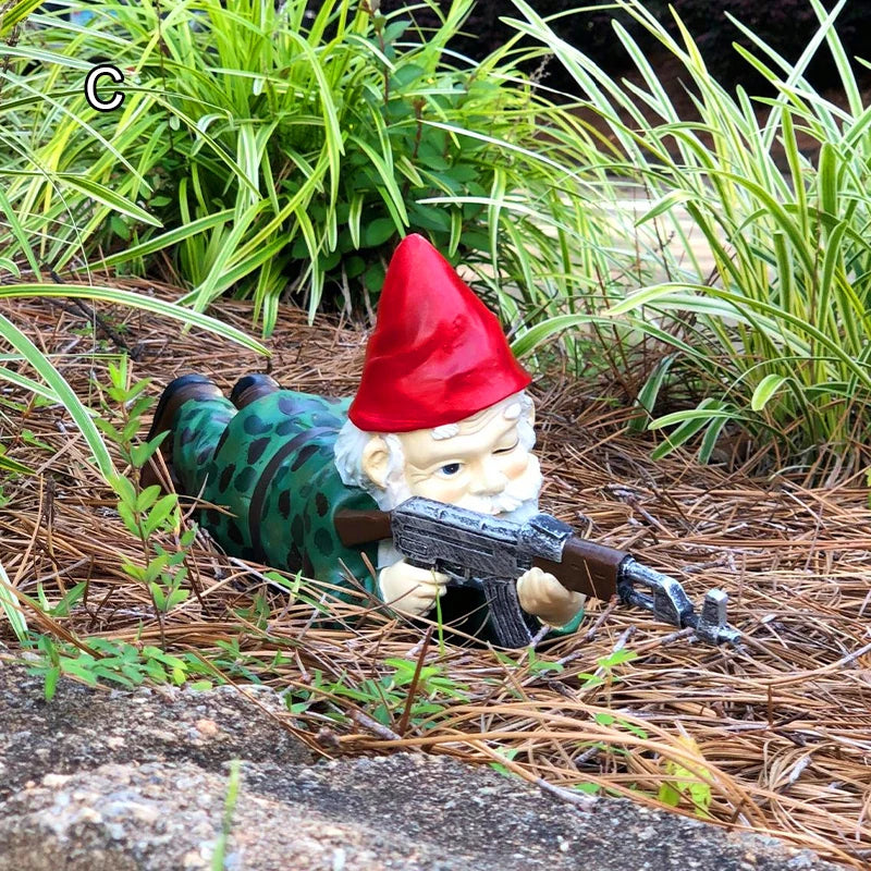 Funny Army Gnome Resin Garden Statue Ornament red-lie by HitMyNeed