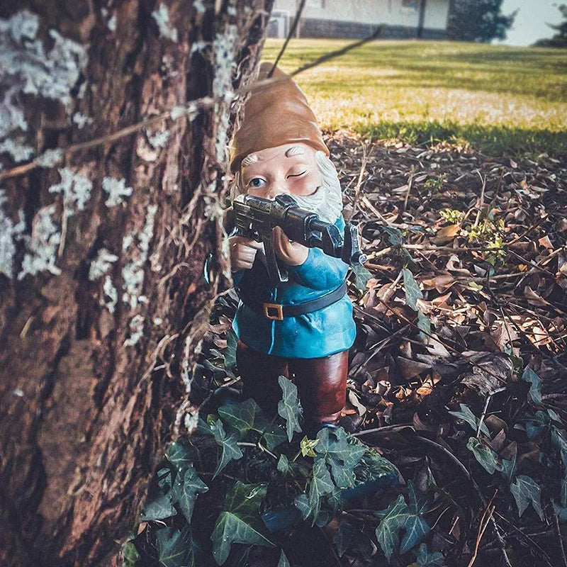 Funny Army Gnome Resin Garden Statue Ornament yellow-stand by HitMyNeed