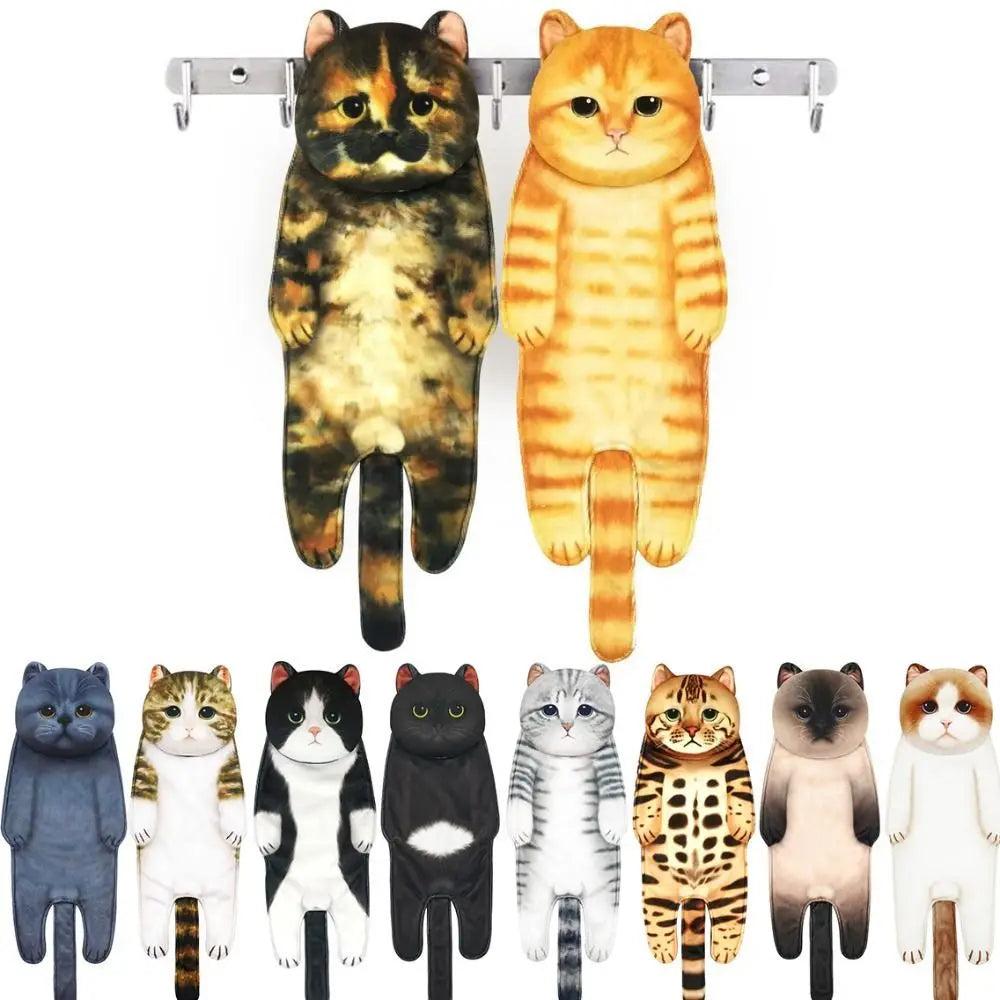 Funny Cat Microfiber Hand Towels with Hanging Loop by HitMyNeed