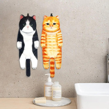 Funny Cat Microfiber Hand Towels with Hanging Loop by HitMyNeed