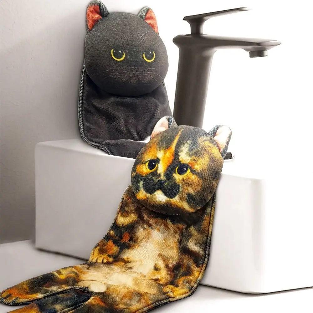 Funny Cat Microfiber Hand Towels with Hanging Loop by HitMyNeed