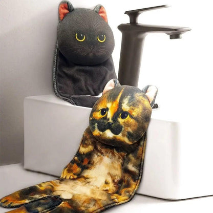 Funny Cat Microfiber Hand Towels with Hanging Loop by HitMyNeed