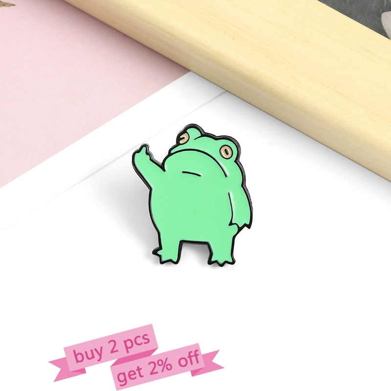 Funny Enamel Frog Pin for Bags, Hats and Lanyards by HitMyNeed