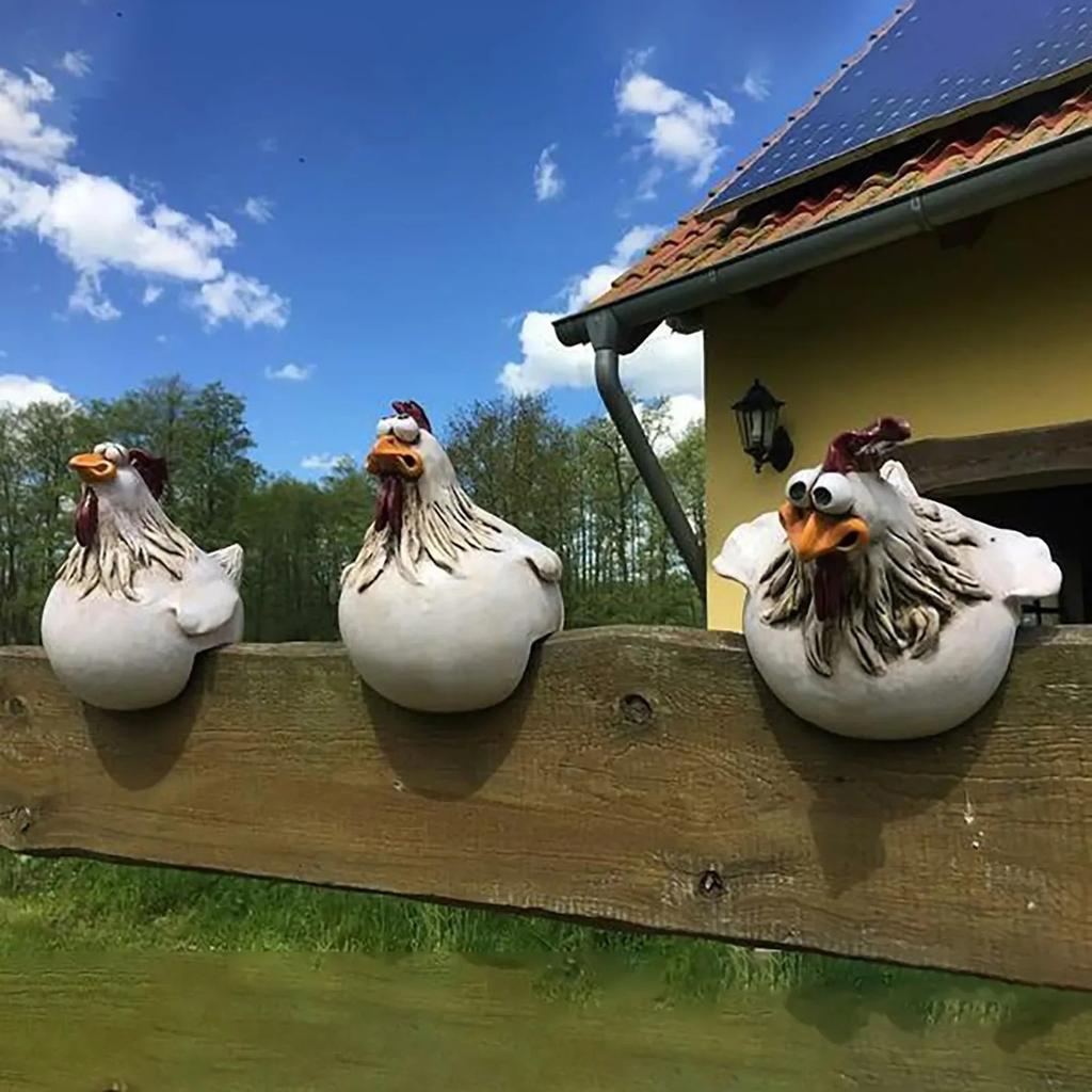 Funny Resin Chicken Fence Decor Statue by HitMyNeed