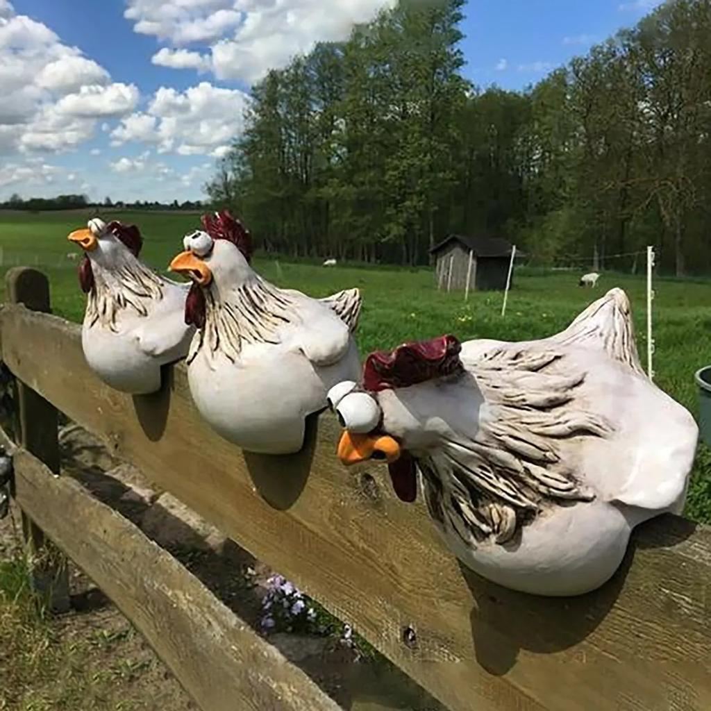 Funny Resin Chicken Fence Decor Statue by HitMyNeed