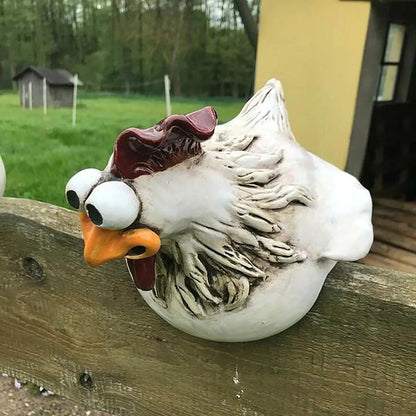 Funny Resin Chicken Fence Decor Statue by HitMyNeed
