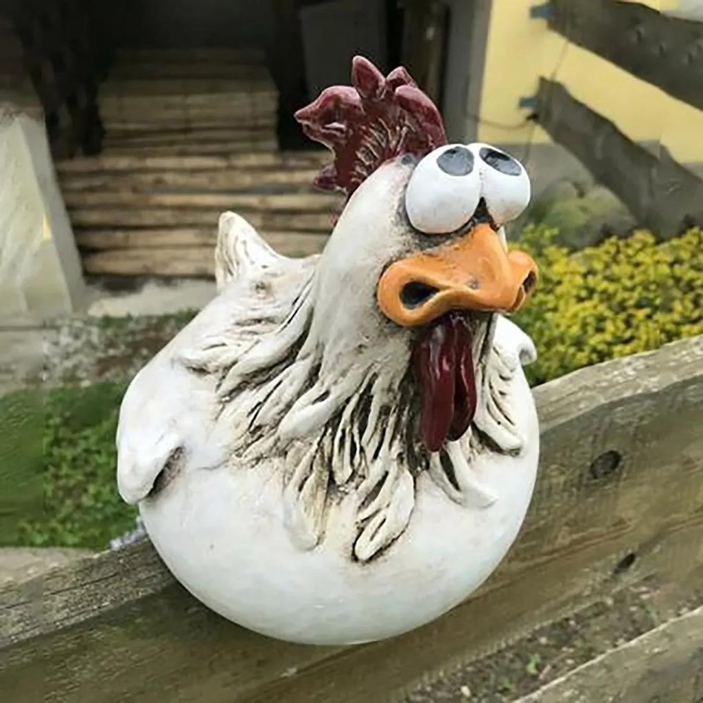 Funny Resin Chicken Fence Decor Statue a by HitMyNeed