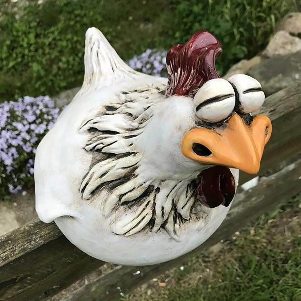 Funny Resin Chicken Fence Decor Statue c by HitMyNeed