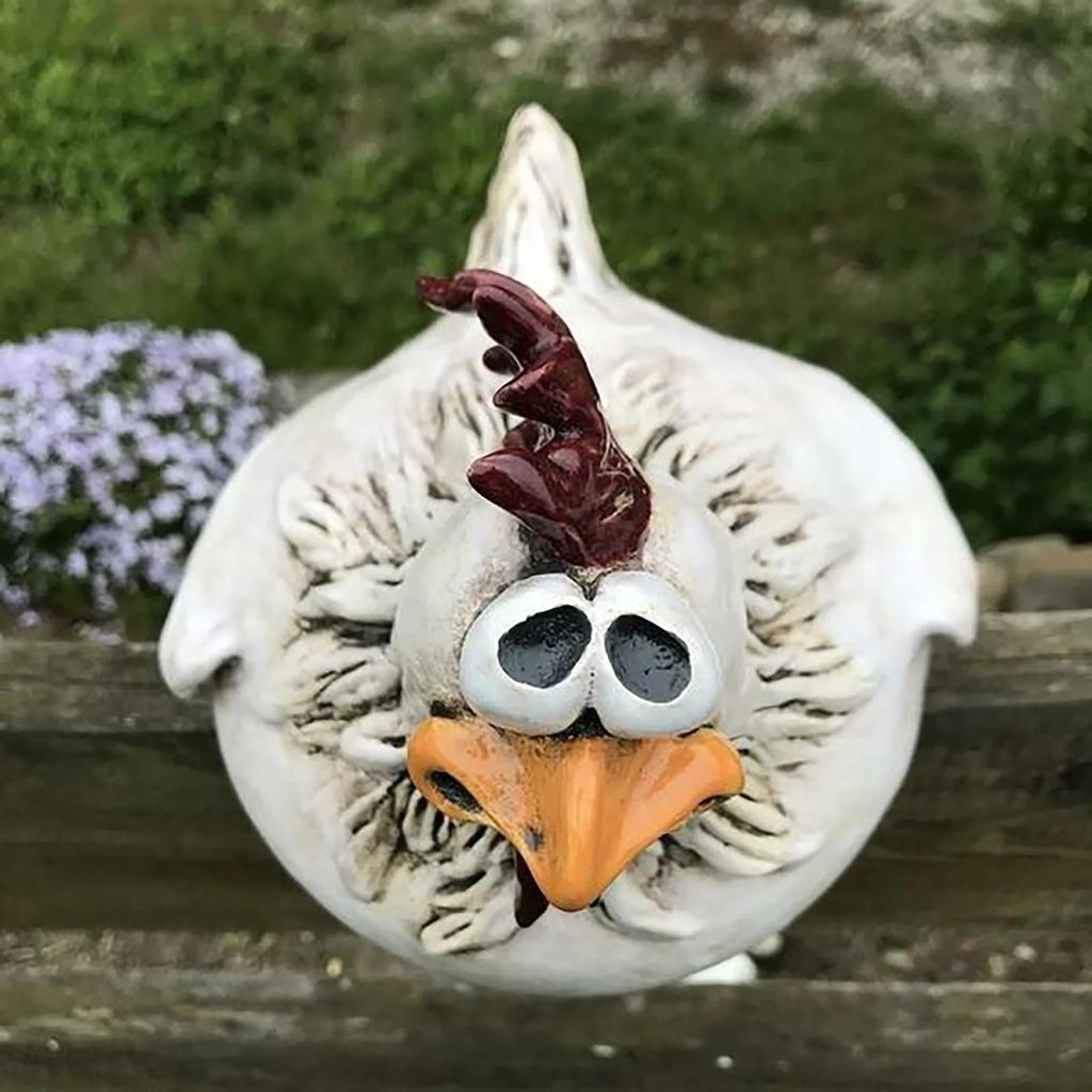Funny Resin Chicken Fence Statue Garden Decor by HitMyNeed