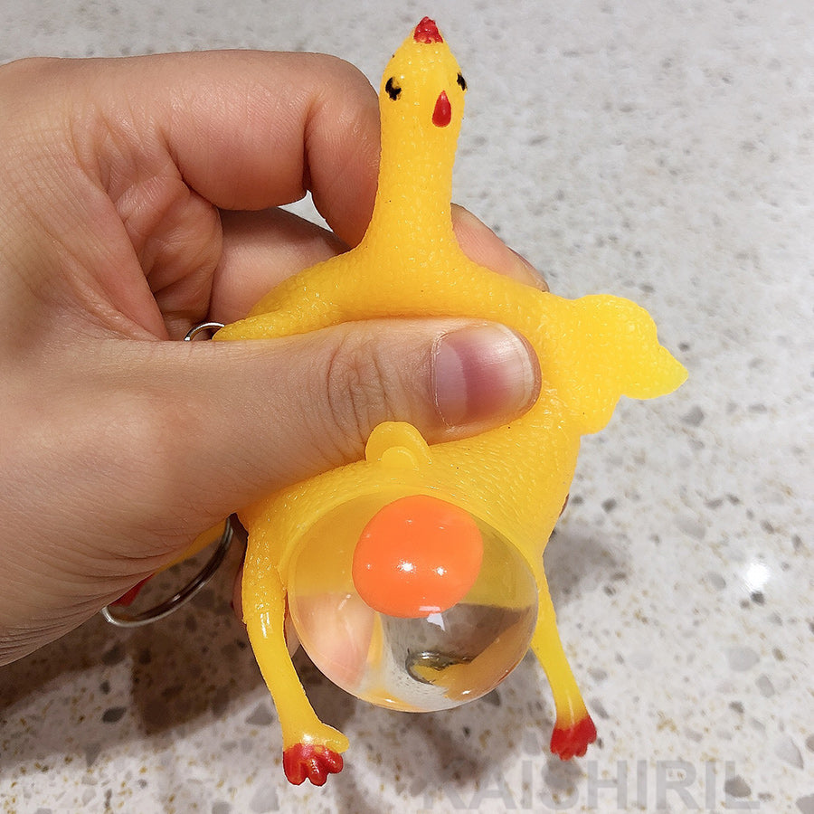 Funny Squeeze Rubber Chicken Keychain Toy by HitMyNeed