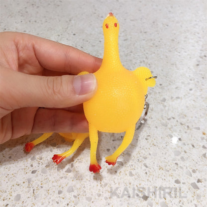 Funny Squeeze Rubber Chicken Keychain Toy by HitMyNeed