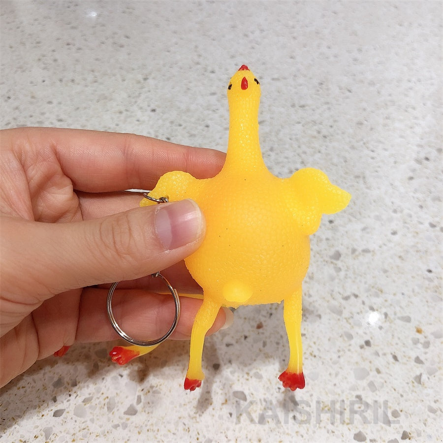 Funny Squeeze Rubber Chicken Keychain Toy by HitMyNeed