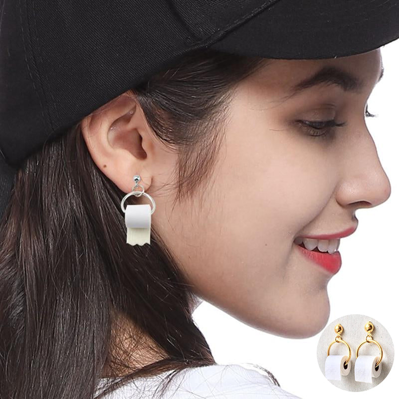 Funny Toilet Paper Dangle Earrings for Women by HitMyNeed
