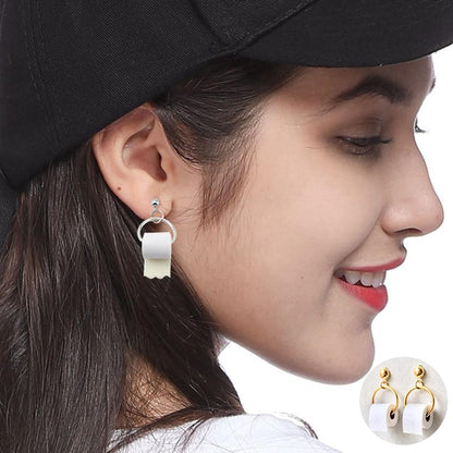 Funny Toilet Paper Dangle Earrings for Women by HitMyNeed