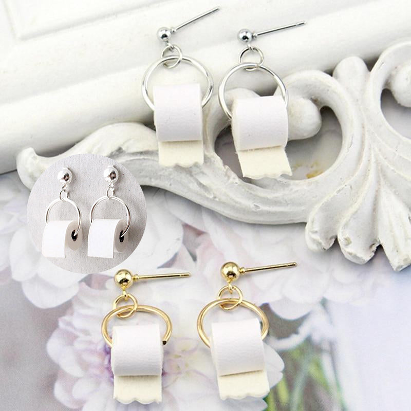 Funny Toilet Paper Dangle Earrings for Women by HitMyNeed