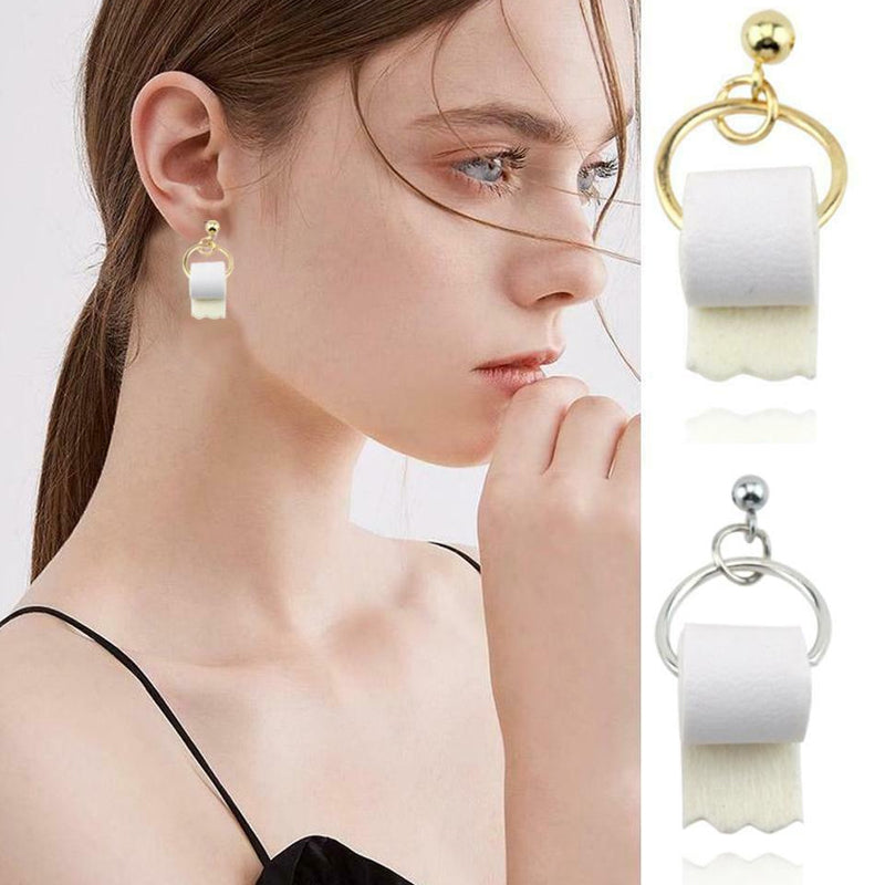 Funny Toilet Paper Dangle Earrings for Women by HitMyNeed