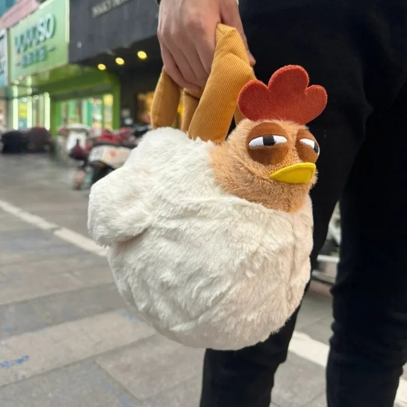 Fur Chicken Plush Hen Bag with Kawaii Keychain by HitMyNeed