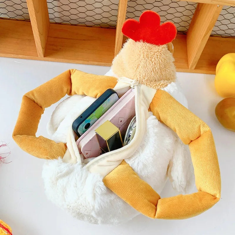 Fur Chicken Plush Hen Bag with Kawaii Keychain by HitMyNeed