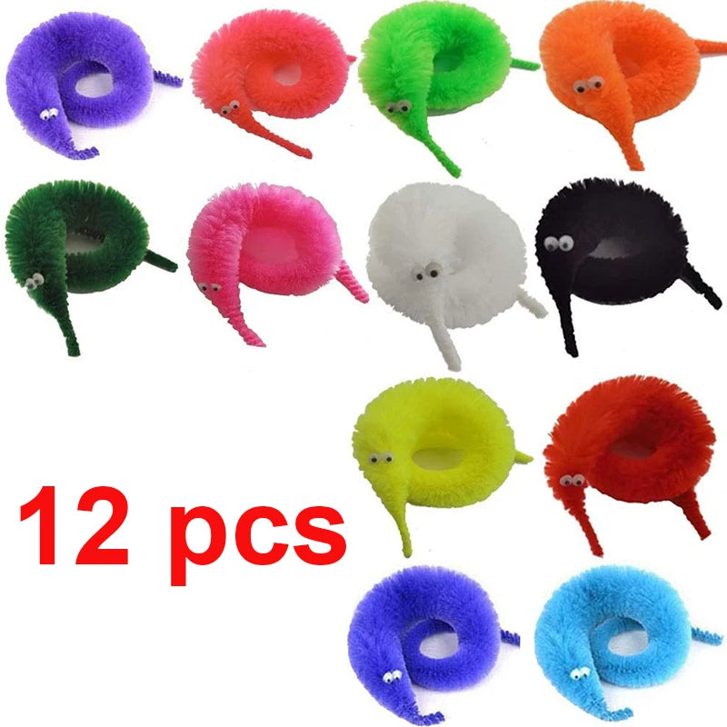 Fuzzy Magic Worm on a String Toy Set (3-24 Pack) 12-pcs by HitMyNeed