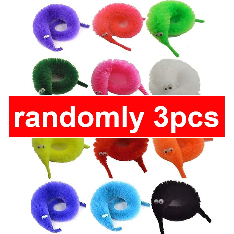 Fuzzy Magic Worm on a String Toy Set (3-24 Pack) 3-pcs-randomly by HitMyNeed